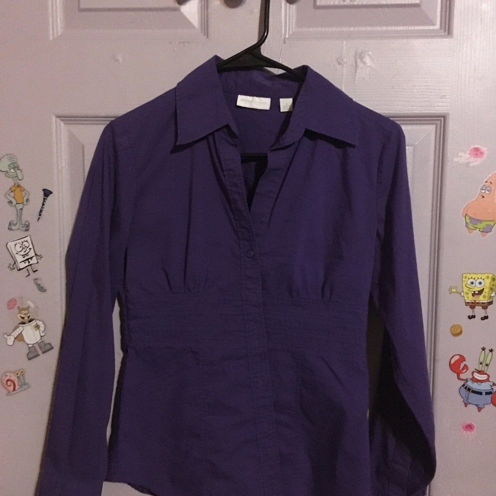 New York & Company Women's Purple Button-Front Collared Top